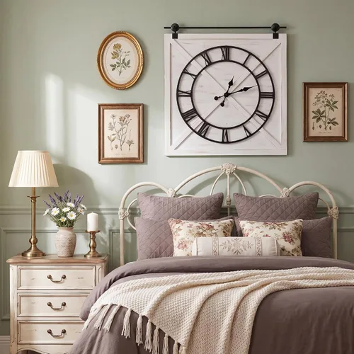 Vista 6 de FLORA Reloj de pared grande de granja, reloj de pared rústico con puerta