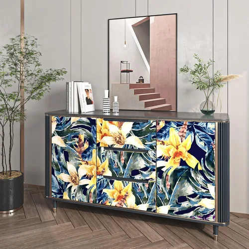 Vista 5 de FunStick Papel tapiz floral azul marino oscuro de 17.5 x 354 pulgadas, despegar y pegar, papel tapiz vintage extraíble, hojas adhesivas, papel