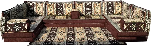 Vista 11 de arabicsofa Sofás seccionales en U hechos a mano – Asientos tradicionales en el suelo estilo Jalsa árabe