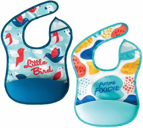 Vista 9 de Tiny Twinkle Baberos de bolsillo de silicona, impermeables, que atrapan los alimentos, a prueba de desorden para bebés de 6 a 24 meses, niños Pequeño