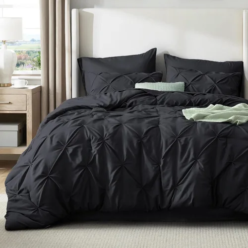 Vista 78 de Bedsure - Juego de edredón tamaño individual gris - Ropa de cama tamaño individual en una bolsa de 5 piezas, juego de cama Pintuck GentleSoft™