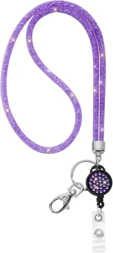 Vista 8 de SAVORI Cordón de llavero brillante de 32.9 pulgadas, con diamantes de imitación de cristal, correa para el cuello para mujeres, niños, profesores