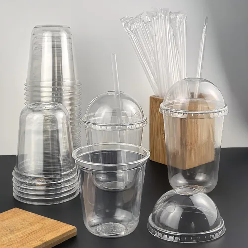 Vista 7 de Qsqwsuye Juego de 50 vasos desechables de plástico transparente de 12 onzas con tapas de cúpula y pajitas, vasos de plástico duraderos para fiestas