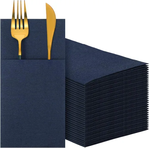 Vista 14 de Cindeer 150 Pz Servilletas de Lino Negras para Cena con Sensación de Lino, Bolsillo Plano Incorporado, Preplegadas, Toalla de Mano Desechable