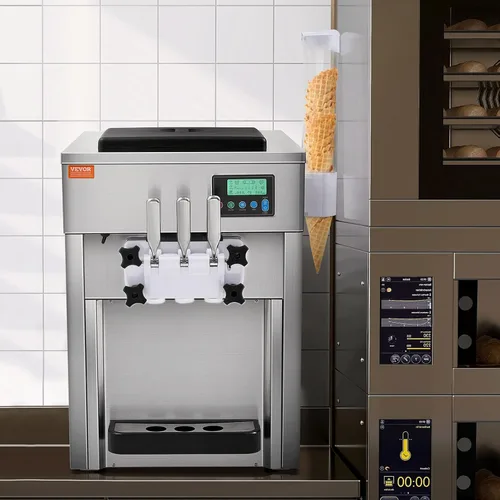 Vista 2 de Máquina comercial de helados VEVOR, máquina de helado de servicio suave de 21 QT/H con panel LCD, limpieza automática, pre-enfriamiento para 3