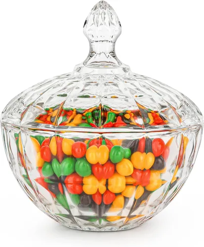 Vista 11 de ComSaf Plato de cristal para dulces con tapa, tarros pequeños de 9 onzas con tapa para escritorio de oficina, plato de dulces cubierto