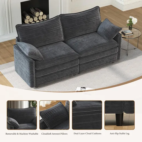 Vista 5 de Vesgantti 74" Cloud Couch for Living Room, 2 Seaters Deep Seat Sectional Modular Sofa, Double Cushion Corduroy Small Sofas Living Room Couches for