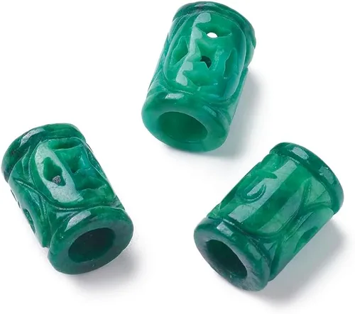Vista 7 de Fashewelry 10 cuentas de piedra de jade natural de Myanmar con agujero grande, grabado, piedras preciosas talladas, dijes europeos, cuentas