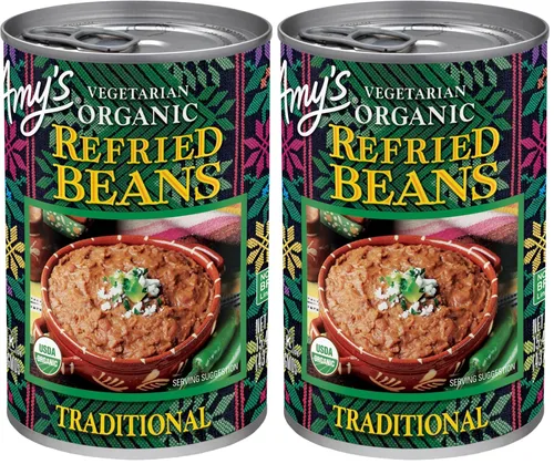 Vista 8 de Amy's Frijoles refritos orgánicos enlatados, frijoles tradicionales ligeros en sodio, veganos sin gluten y vegetarianos, 15.4 onzas (paquete de 12)