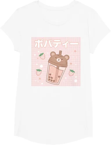 Vista 23 de Camiseta estética Kawaii con diseño de oso lindo y té con leche burbuja, talla S Blanco