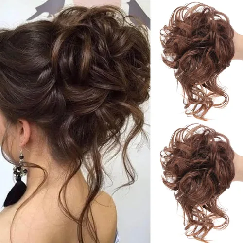 Vista 8 de Tousled Updo - Coleta de cola de caballo con banda elástica para el cabello, extensiones de cabello sintético corto ondulado rizado para mujeres