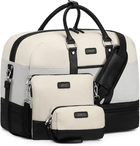 Vista 193 de IBFUN Bolsas de fin de semana para mujer, bolsa grande de lona para viaje, bolsa de viaje con compartimento para zapatos, 21 pulgadas, juego de 3