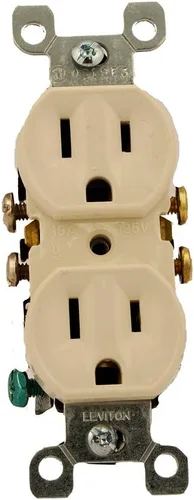 Vista 2 de Leviton Receptáculo dúplex de 15 amperios, 125 voltios, grado residencial, conexión a tierra, todos los tornillos retrocedidos, 5320-ECP, negro