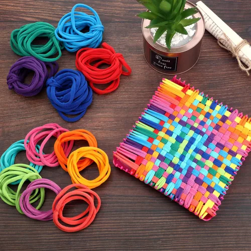 Vista 6 de Shappy 96 bucles de telar para tejer, 12 colores, 7 pulgadas, lazos de tejer, arco iris, flexible, kit de telar elástico para manualidades