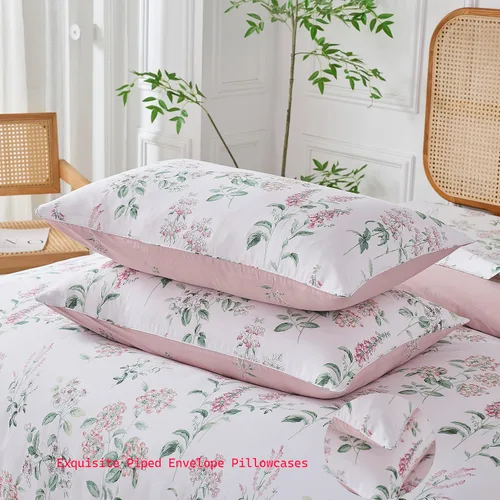 Vista 5 de Helthep Funda de edredón floral tamaño Twin, 100% algodón, con estampado de flores rosas, funda de edredón vintage botánica con hojas verdes, funda