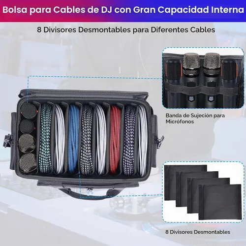 Vista 2 de Bolsa grande para archivos de cable de DJ con múltiples compartimentos y bolsillo para equipos de música