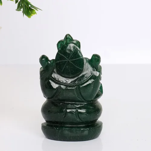 Vista 5 de REAL-GEMS Escultura de ídolo de jade verde Lord Ganesha tallada a mano, decorativa, curativa, Reiki, figuras de piedras preciosas artesanales