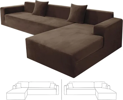 Vista 20 de ZNSAYOTX Fundas para sofá modular de terciopelo suave, fundas de felpa de lujo con parte inferior elástica para sofá modular en forma de L, 2
