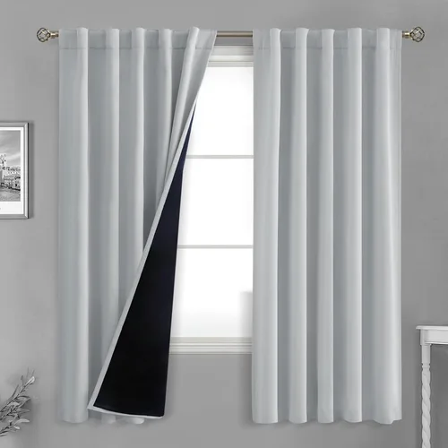 Vista 159 de BGment Cortinas 100% opacas beige de 63 pulgadas de largo con forro aislante térmico, bolsillo para varilla y lengüeta trasera de doble capa
