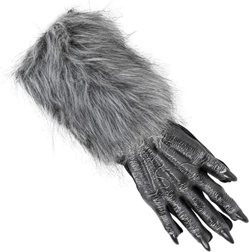Vista 5 de Skeleteen Guantes de disfraz de mano de hombre lobo Manos de garra de lobo peluda gris, accesorios de disfraz de monstruo para niños y adultos, Gris