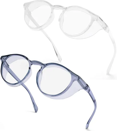 Vista 10 de Anteojos de seguridad antivaho antisaliva con protección UV, bloqueo de luz azul, para hombres y mujeres, marco cuadrado, lente transparente