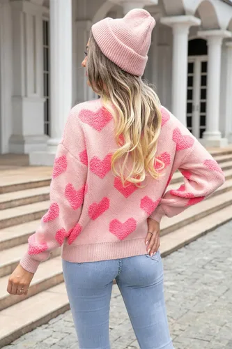 Vista 3 de KMBANGI Sudadera romántica con estampado de corazón para mujer, suéter de gran tamaño para el día de San Valentín, manga larga, con gráfico de amor