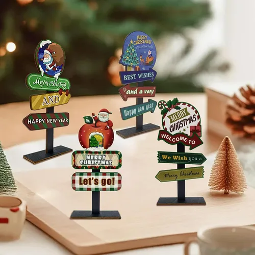 Vista 7 de Decoraciones de mesa de Navidad, 4 tableros rectangulares de madera, estilo rústico de granja, policromo, 8.86 x 4.72 pulgadas, montaje en pared
