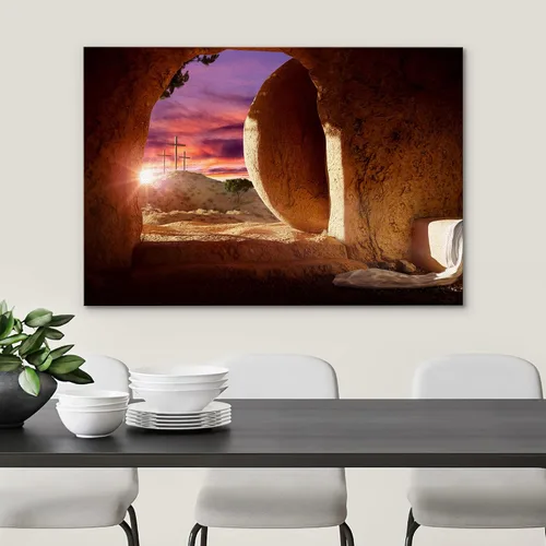 Vista 3 de SIGNWIN Lienzo impreso para pared, cielo atardecer sobre cruces celestiales en la tumba del jardín, Jerusalén, Israel, naturaleza espiritual