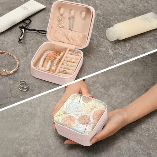 Vista 8 de Caja de joyería de viaje, organizador de hojas de arce, caja de almacenamiento portátil para aretes, anillos, collares, pulseras, accesorios