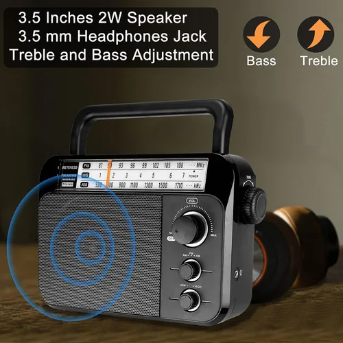 Vista 6 de Retekess TR604W AM FM NOAA Radio, Radios meteorológicas de emergencia portátiles con la mejor recepción, alimentadas por AC o batería D, con esfera