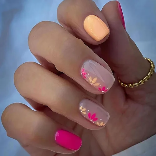 Vista 15 de Uñas postizas a presión de otoño, uñas postizas cortas cuadradas de MABKJLF de cobertura completa con diseños de diente de león, uñas adhesivas