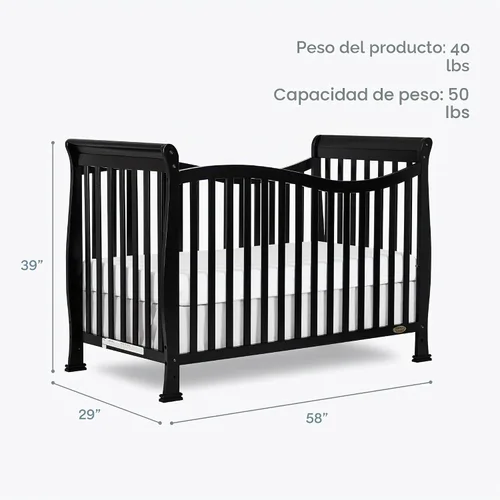Vista 3 de Cuna convertible en cama Dream On Me Violet, 7 en 1, Cuna, paquete de de 1, Negro