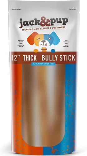 Vista 21 de Jack&Pup Bully Sticks de 12 pulgadas para perros grandes Bully Sticks Jumbo sin olor de larga duración Totalmente naturales, palitos de carne
