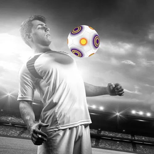 Vista 4 de Millenti Balón de fútbol de entrenamiento de equipo, tamaño 5, color blanco y morado, diseño de alta visibilidad y fácil de seguir
