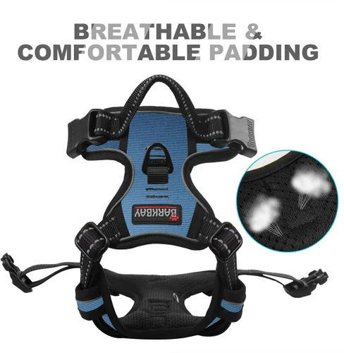 Vista 230 de BARKBAY - Arnés para perro sin tirones con clip frontal, material resistente y reflectante, asa de fácil control para pasear perros grandes