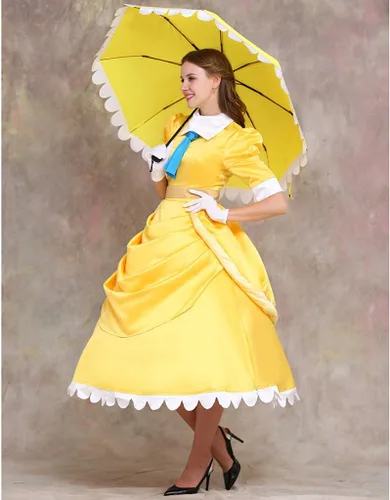 Vista 4 de CosplayDiy Disfraz de princesa de cuento de hadas para mujer, color amarillo