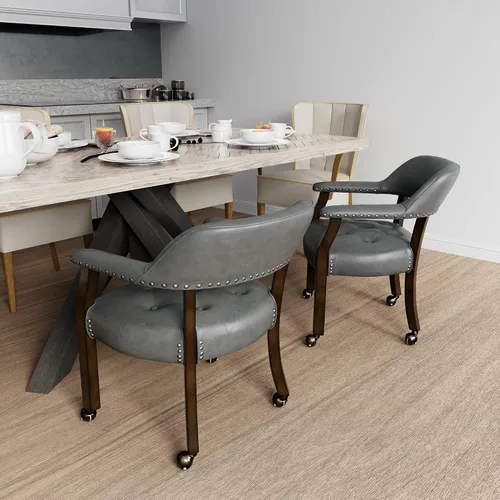 Vista 59 de Juego de 2 sillas de comedor con ruedas, poliuretano gris antiguo Gris (Antique Grey)