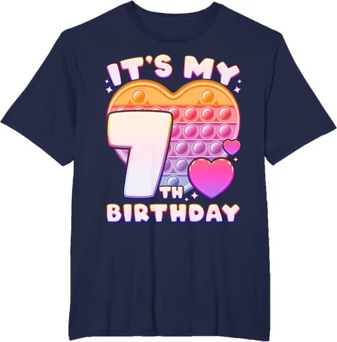Vista 39 de Pop-it Birthday Girl 7 años de edad, Push it Pop Fidget Bubble Camiseta, Negro