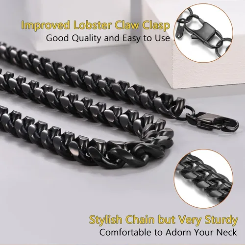 Vista 5 de PROSTEEL Trendy Cuban Links Necklace for Men Women, Black18K Gold Plated 316L Stainless Steel, W 4.8mm-14mm, L 14inch-30inch, Come Gift Box