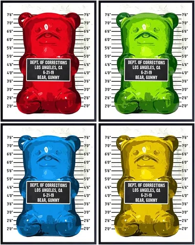 Vista 7 de Conjunto de Fotos Policiales de Ositos de Goma – Decoración de Habitación con Estética Contemporánea Divertida al Estilo Andy Warhol, Decoración