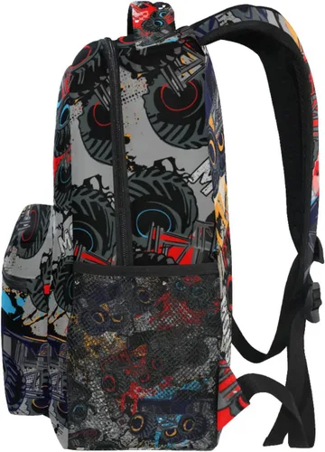 Vista 4 de Krafig Monster Truck Car - Mochila escolar para niños, niñas, mochila escolar para escuela primaria, mochila de viaje, Monster Truck, Mochilas