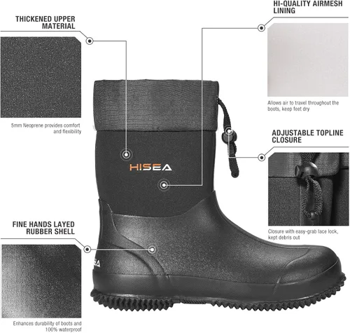 Vista 4 de HISEA Botas de lluvia para hombre, impermeables, para jardín, botas de goma, botas de trabajo al aire libre, 6