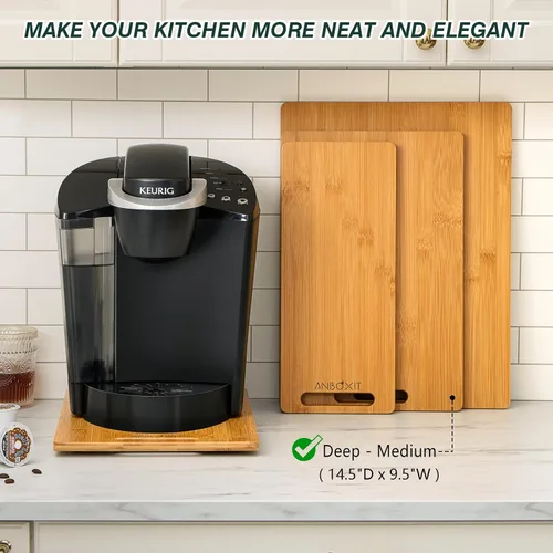 Vista 4 de ANBOXIT Deslizador de electrodomésticos, profundo, medio y profundo, pequeño, bandeja deslizante de bambú para cafetera, bandeja enrollable