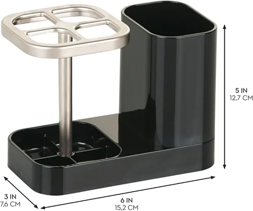 Vista 2 de iDesign Soporte para cepillos con 4 secciones divididas - Negro/Satén mate