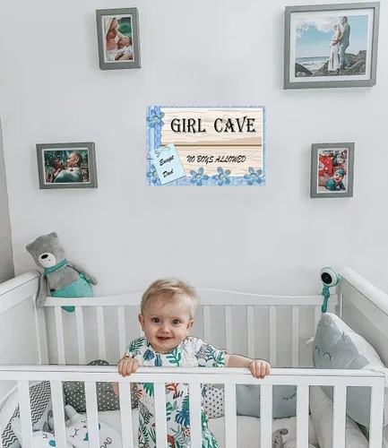 Vista 2 de WEIMEILD Letrero de metal de madera personalizado con texto en inglés "Girl Cave No Boys Allowed Except Dad" 1479