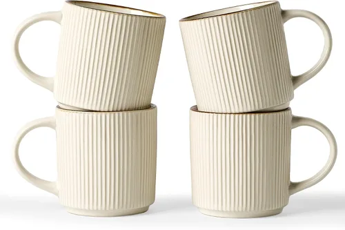 Vista 44 de famiware Juego de 4 tazas de café de 12 onzas, tazas de cerámica con asa Negro (Star-Black)