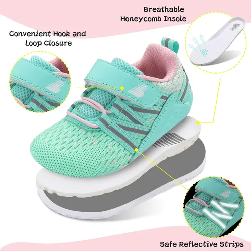 Vista 2 de BARERUN Zapatos deportivos para bebés y niños pequeños, suela antideslizante suave, para recién nacidos, primeros pasos, transpirables, atléticos