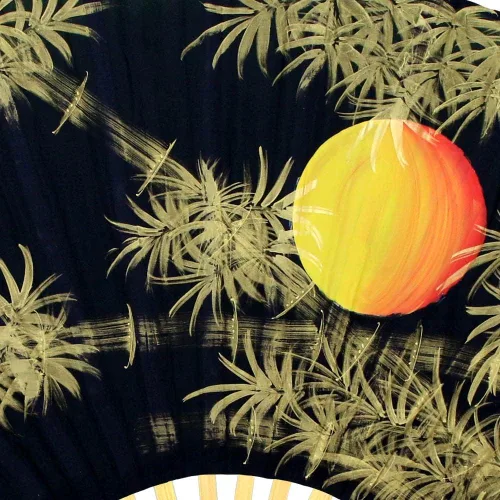 Vista 2 de Oriental-Decor Bamboo Moon - Ventilador de pared plegable, 40 pulgadas de ancho Pintado a mano, arte de decoración de pared