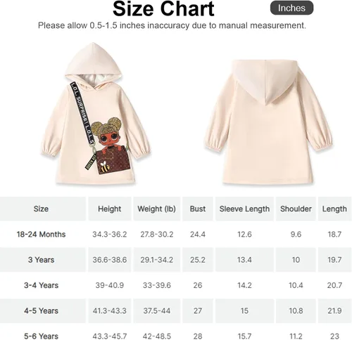 Vista 7 de L.O.L. Surprise! Vestido de sudadera con capucha para niñas pequeñas con estampado de bolsa, manga larga con capucha