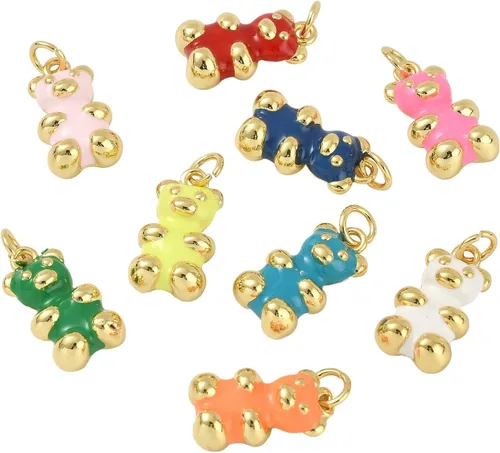 Vista 7 de DanLingJewelry Dijes esmaltados lindos colgantes para llavero, pulsera, joyería, Latón 10 piezas - Oso